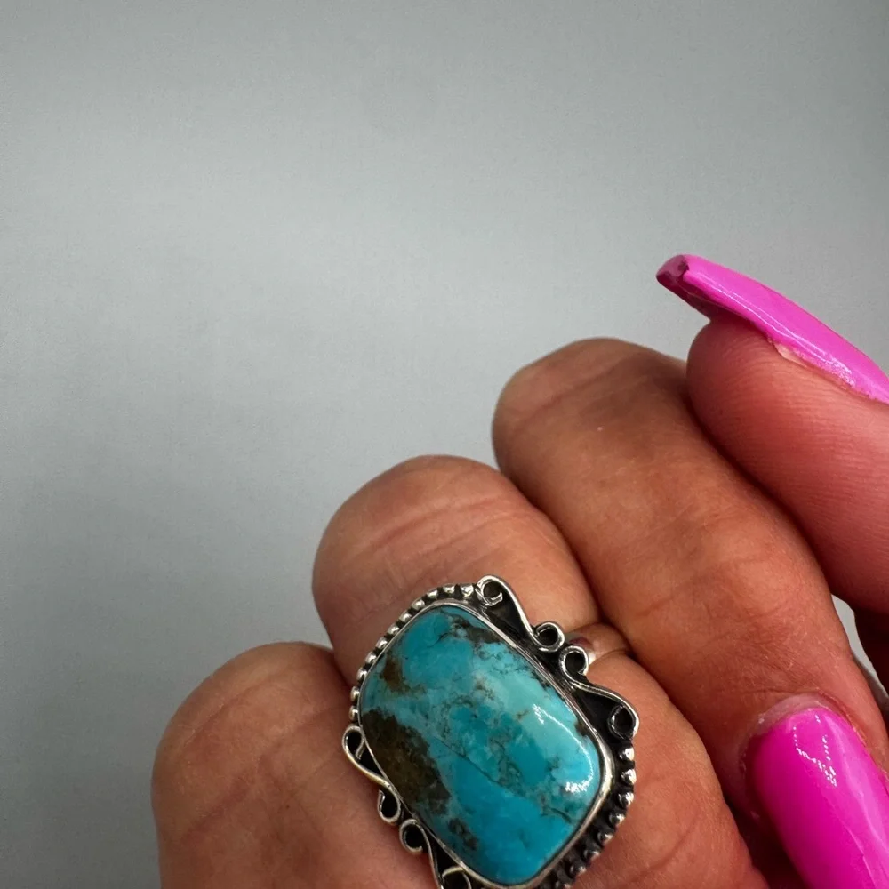 Mojave Turquoise Sterling Silver Ring Sz 9 Statement Boho Southwest